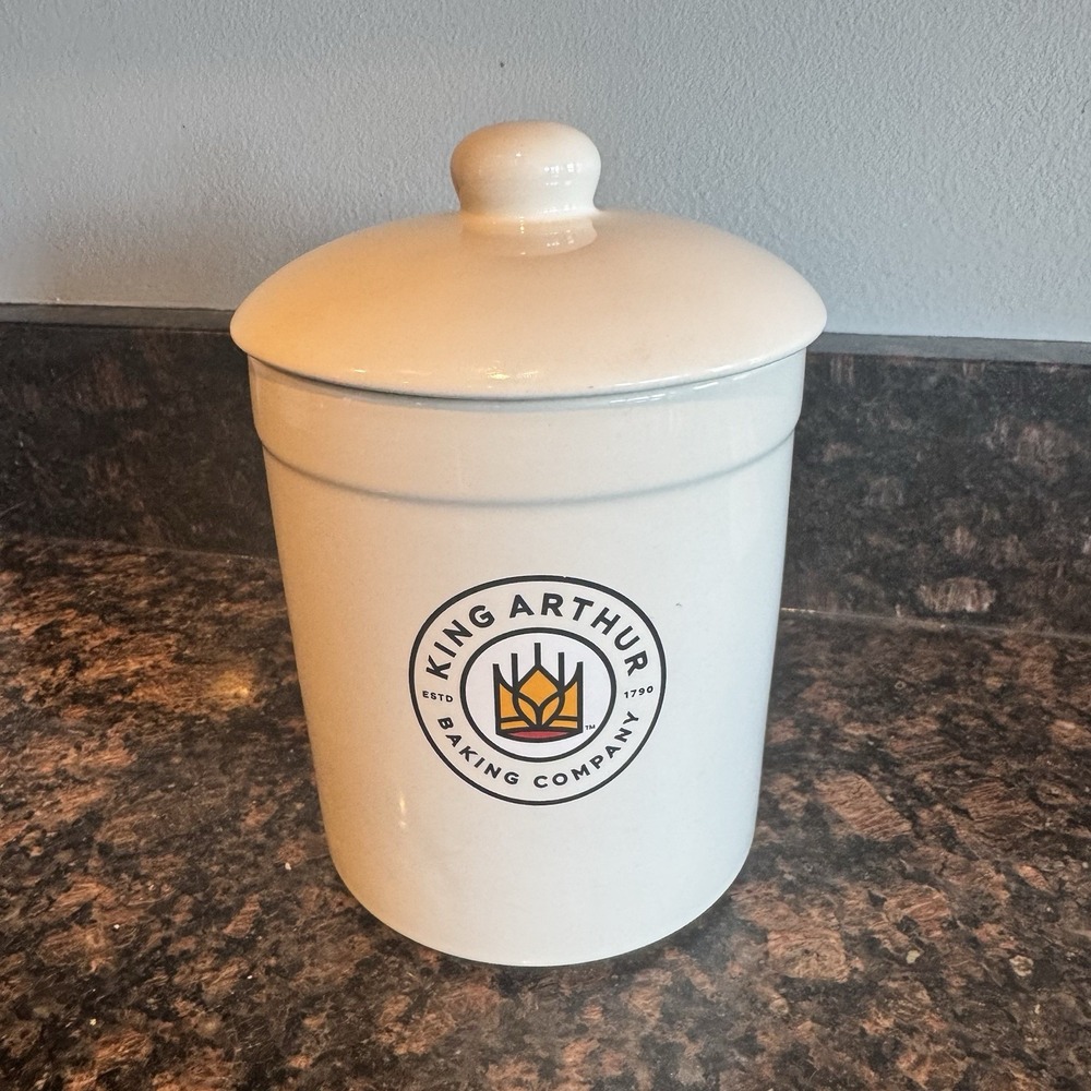 King Arthur Flour Canister Crock Sourdough with Lid  1 Qt Chantal Ceramic White